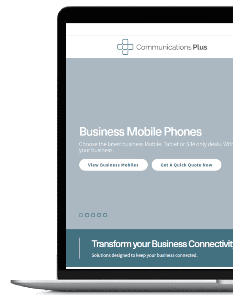 Communications Plus Website on a laptop